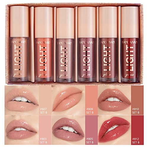 MAEPEOR Moisturizing Lipgloss Set 6PCS Smooth Hydrating Lip Gloss Neutral Nude Nourishing Glossy Lipgloss for Women and Girls (Moisturizing, 6PCS Set B)