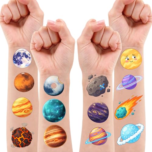 96 Pcs Space Temporary Tattoos for Kids - Planetary Party Favors