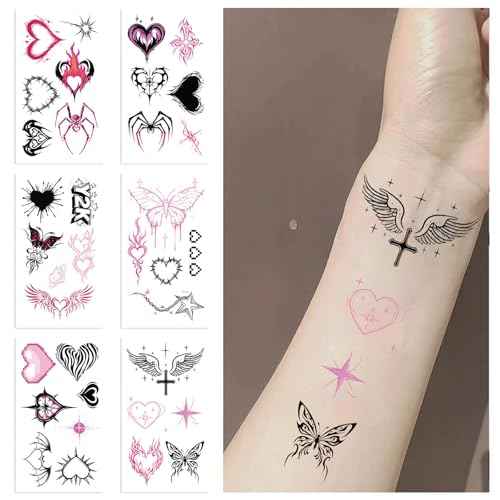 10 Sheets Y2k Aesthetic Temporary Tattoos Stickers for Girls, Cool 2000s Cyber Trendn Temporary Tattoos Stickers Y2K Birthday Themed Party Supplies Decoration Favors Cartoon Sticker for Kids Teens