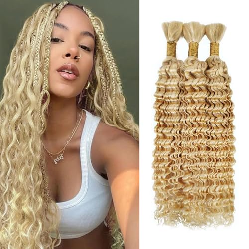 Bulk Blonde Human Braiding Hair 150g 12 Inch #27/613 Deep Wave No Weft for Braids — WuvuSnm