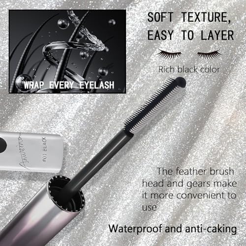 2PCS Iron Wand Mascara, Feather Lash Iron Mascara, Metal Mascara Wand, 3d Curling Eyelash, Added Fiber, Natural Length Slim Volume Building, Long-Lasting Smudge-Proof