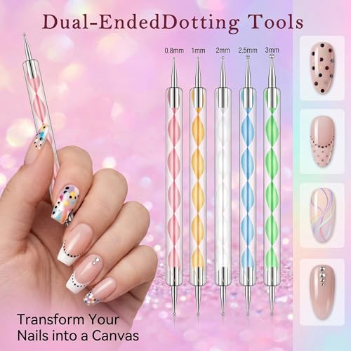 Beginner Nail Art Kit with Brushes Dotting Pens & Nail Stand for Press-On Nails