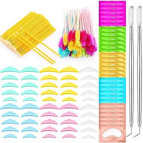 232 Pcs Lash Lift kit, 50 Lash Lift Rods Silicone Eyelash Pads 2 Eyelash Separator Tool with Separation Comb 100 Micro Swabs 50 Crystal Mascara Brushes 30 Pairs Eye Pads (Multicolored)
