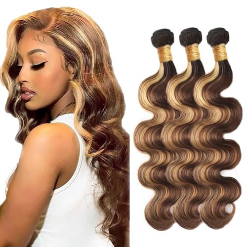 Freiuoke Honey Blonde Body Wave Hair Extensions - 3 Bundles, 26-30 Inch