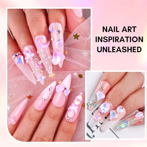 Makartt Nail Charms Rhinestone Glue Kit 15ml Gel Nail Glue with 100PCS Pink Rhinestone Gems 3D Nail Art Decor with Tweezer Acrylic Nail Supply for Nail Techs DIY Nail Decorations Gift