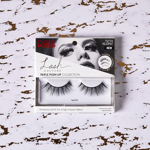 KISS Triple Push-Up, False Eyelashes, 'Teddy', 12mm, Includes 1 Pair Of Lash, Easy to Apply, Reusable Lash Clusters