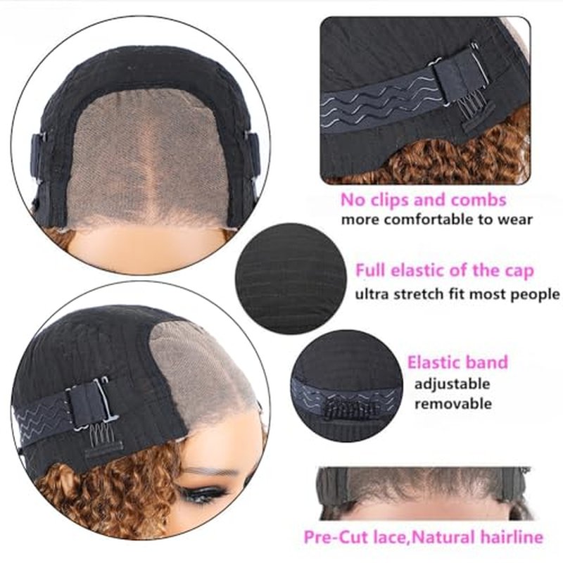 12 Inch Glueless Bob Wig Water Wave Human Hair 200% Density
