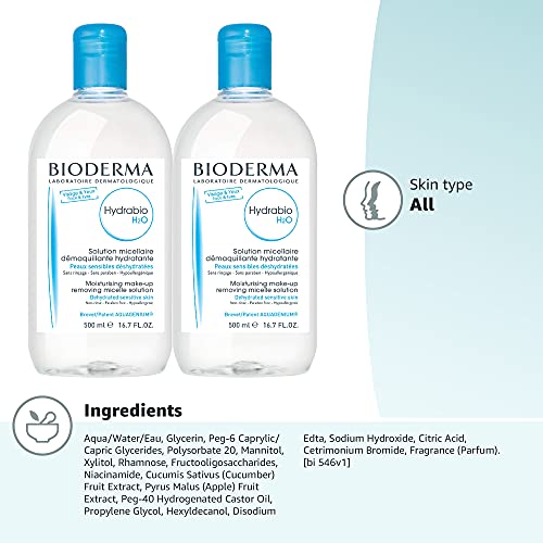 Bioderma Hydrabio H2O Micellar Water Cleansing and Make-Up Removing for Dehydrated Sensitive Skin, 33.4 Fl Oz