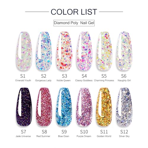 Shiny Nail Extension Gel,Poly Gel 12-Colors Set,New Upgrade Shiny Style Multiple Extension Poly GeL Nail Combinations Shine Your Life