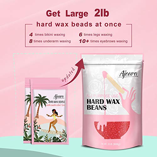 Ajoura 2 lb Rose Hard Wax Beads + 1 lb Rose Hard Wax Beads for Hair Removal, All-purpose Wax Beans for Sensitive Skin, Large Area Coarse Hair Removal, Refill Bag for Brazilian Bikini, Face