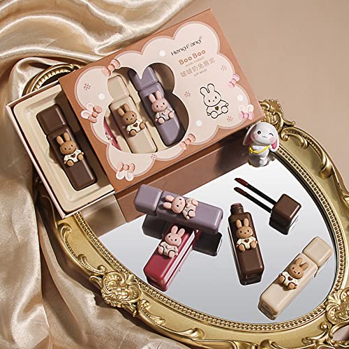 Bunny Lip Gloss Set, 4-Color Matte Velvet Mousse Lipstick