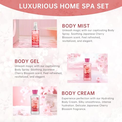 Bath and Body Gift Set ? Japanese Cherry Blossom, Travel-Size Spa Kit with Gel, Lotion, Mist & Natural Extracts, Ideal for Birthday, Mother's Day & Christmas Gifts