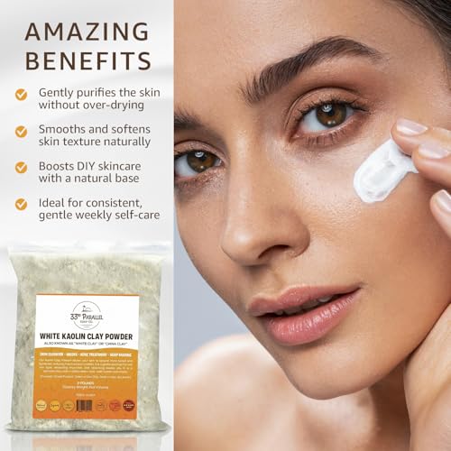 White Kaolin Clay Powder USP GRADE (1 LBS / 16 oz) 100% Natural USP Grade | Facials, Face Mask, Soap Making, Creams, Lotions, Bath Bombs | aka White Clay & China Clay Powder | 1 Pound