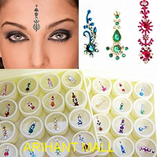 12-Piece Multicolored Crystal Bindi Box – Bridal Forehead Jewels