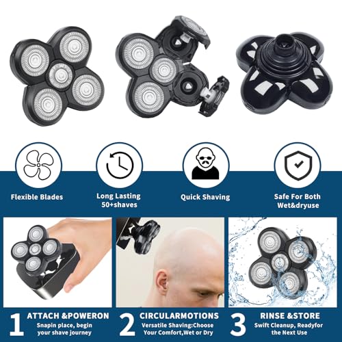 3 Pack Shaver Replacement Blades For Fre*birds Bald Men Replacement Blades,Shavers Head with 3 Cleaning Brush