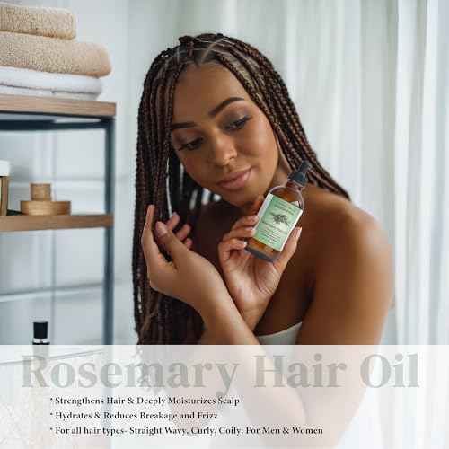100% Natural Rosemary Hair & Scalp Oil ? Strengthens, Nourishes & Moisturizes ? Reduces Breakage & Frizz ? Handcrafted with Castor, Jojoba & Vitamin E ? All Hair Types (4oz)