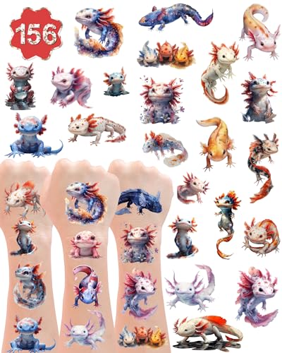 156 Axolotl Temporary Tattoos - 20 Sheet Party Pack