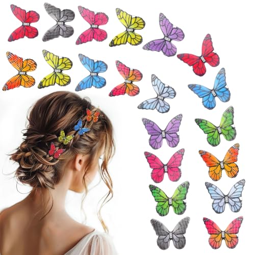 20Pcs Butterfly Hair Clips with Glitter - Fabric Wing Design