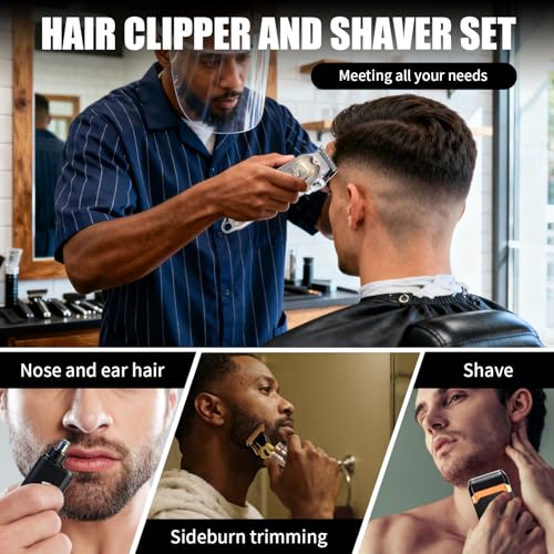 WMZR Gold Professional Hair Clipper Set with T-Shaped Sideburn Trimmer & Nose Hair Groomer