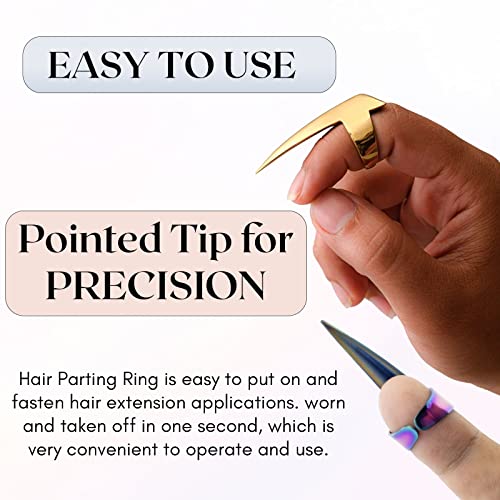 Cross Edge Pro Hair Parting & Sectioning Rings - Stainless Steel Finger Braiding Pick Tools Installation of Remy Human Extensions Styling (Multi Rainbow Titanium Color)