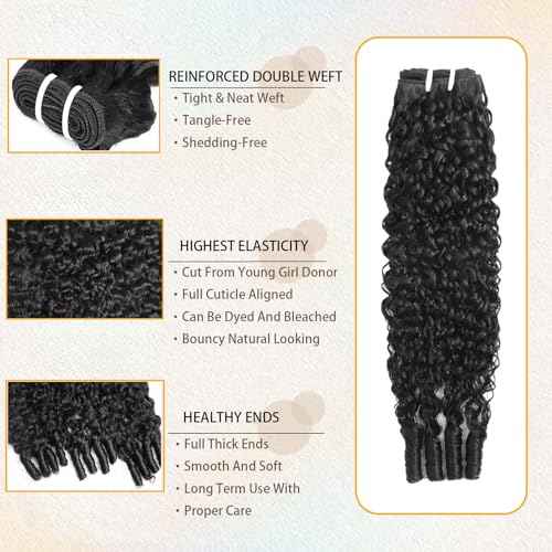 Burmese Curly Bundles Human Hair Water Wave Human Hair 100% Unprocessed Brazilian Virgin Remy Hair Bundles Quick Weave for Women Natural Black (Burmese Curly Natural Black, 20 22 24 Inch)