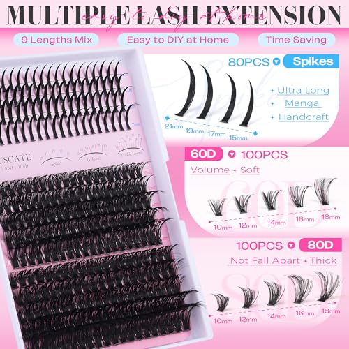 CORUSCATE 60D 80D Spike Lash Clusters 10-21mm Volume Eyelash Extensions