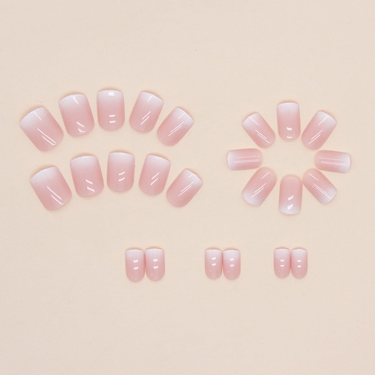 Short Press on Nails Square Fake Nails Short False Nails Tips Art Kit Glossy Acrylic Pink White Gradient Glue on Nails Manicure Decorations(fuldgaenr)