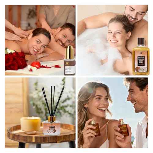 35 Pcs Coconut Vanilla Spa Gift Basket for Women & Men, Face Skin Care Set, Bath & Body Set, Self Care Pamper Kit, Diffuser, Bath Bomb, Birthday, Christmas, Valentines, Mother Day, Anniversary