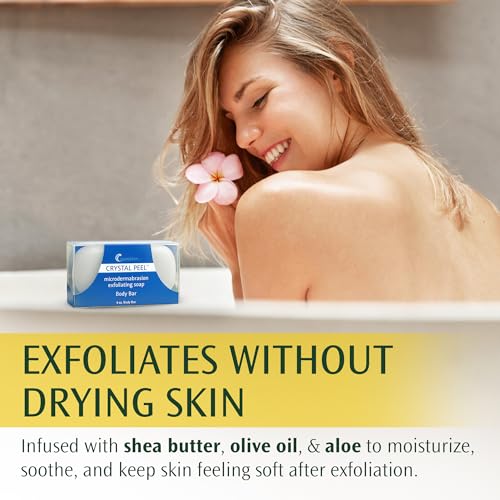 Exfoliating Bar Soap for Men & Women, Crystal Peel Luxury Microdermabrasion Hydrating & Exfoliating Body Soap Bar, Solid Magnesium Mineral Scrub for Buffing Away Dirt & Oil Smooths Skin Lemongrass 4oz