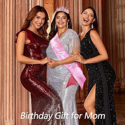 Pink Queen Tiara Crown with Sash for Women Girls Birthday Party Accessories