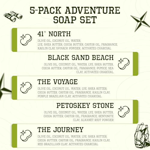 CompassSoap Natural Soap for Men | Skin-Friendly, Hand Made Soap Bar Gift Set | Best Exfoliating and Cleansing Bar Soap for Men | 5 Oz. Variety Pack of 5