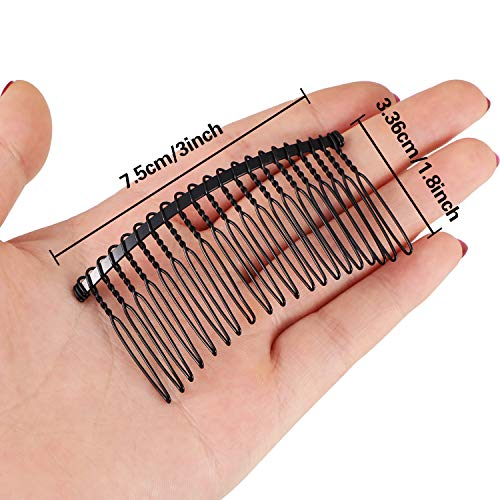 Hicarer 5 Pack Black Metal Hair Combs with 20 Teeth for Veils