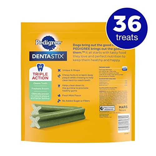 PEDIGREE DENTASTIX Dental Dog Treats for Large Dogs Fresh Flavor Dental Bones, 1.87 lb. Value Pack (36 Treats)