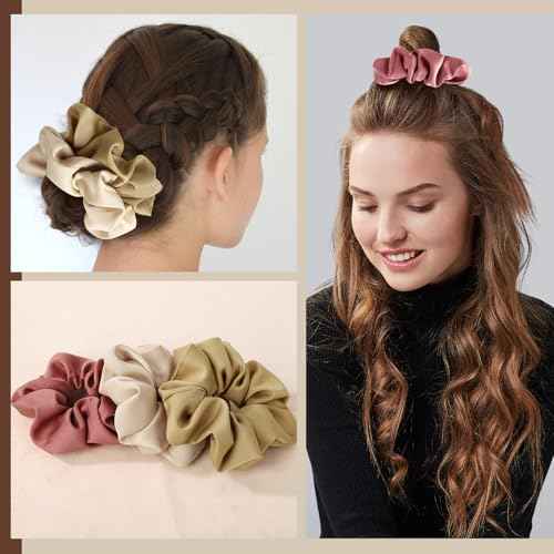 3 Pieces Satin Silk Scrunchies for Hair, Women Girls Hair Elastic Bands Ponytail Holder,Scrunchy Elastic Hair Bands Accessories