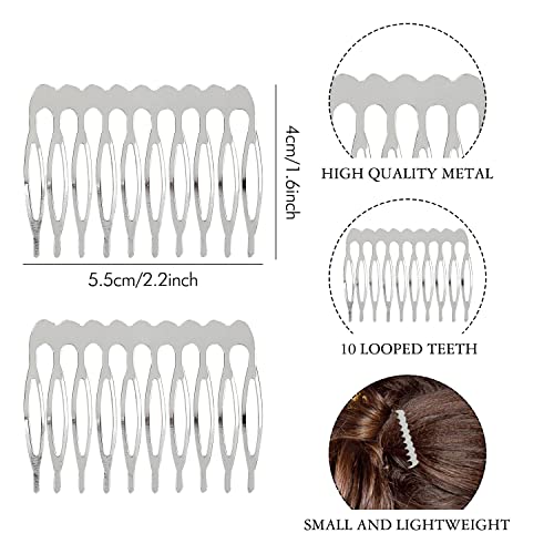 20 Pack Silver Metal Hair Combs - 10 Teeth Side Slide Combs