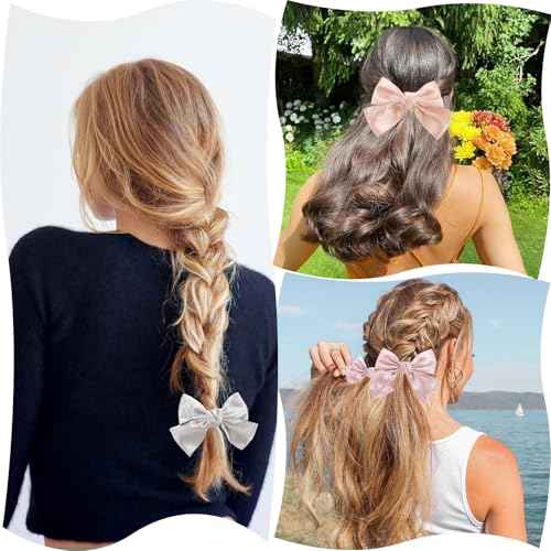 6PCS Large Bow Hair Clips Fashion Hair Bows with Rhinestone Handmade Hair Ribbons Clips French Barrette Bowknot Solid colors Hair Accessories for Women Girls