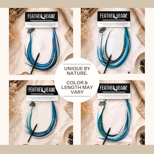 21 Blue Real Feather Hair Extensions – 9-14" DIY Kit