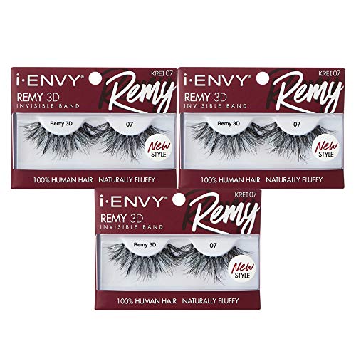 i•ENVY Remy 3D False Eyelashes, 100% Human Hair, Invisible Band (3 Pack)