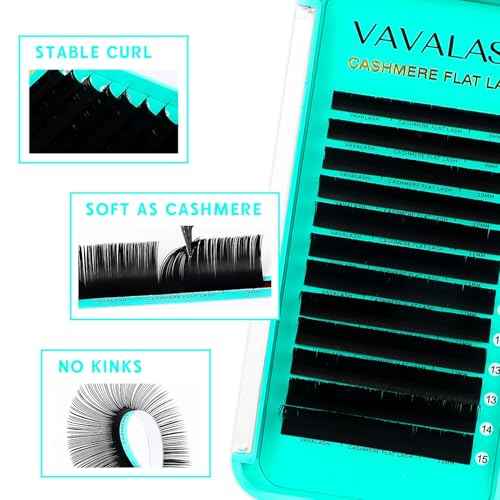 VAVALASH Cashmere Faux Mink Ellipse Flat Lashes 0.15 0.2mm C D Curl 6-17mm Soft Lightweight Classic Lash Extensions Matte Split Tip Natural Eyelash Extensions Professional Salon Use(0.15-CC-8-15mm)