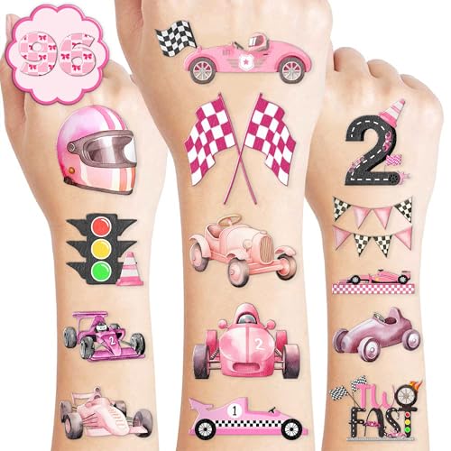 96 Pink Race Car Temporary Tattoos Party Favors