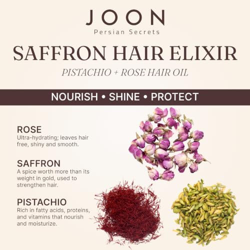 Joon Rose Saffron & Pistachio Hair Oil Elixir - 1.11 Fl Oz | Nourishing & Frizz Control