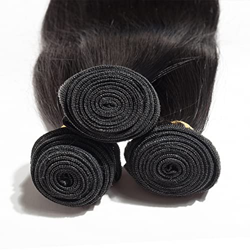 WuvuSnm Natural Black 1B Brazilian Remy Straight Hair Bundles 14 16 18 Inch 3 Bundle