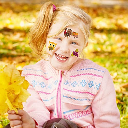 88 Pieces Fall Temporary Tattoos for Kids Women, 10 Sheets Autumn Fake Tattoos Thanksgiving Day Party Decorations Maple Leaf Turkey Scarecrow Pumpkin Cute Design Waterproof Tattoos Stickers Supplies