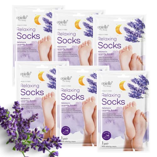 Epielle Relaxing Foot Mask - Deep Moisturizing Socks for Dry Feet, 6 Pairs