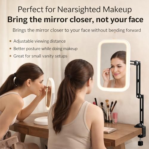 Ezcora Clip-On Makeup Mirror with Light & Extension Arm