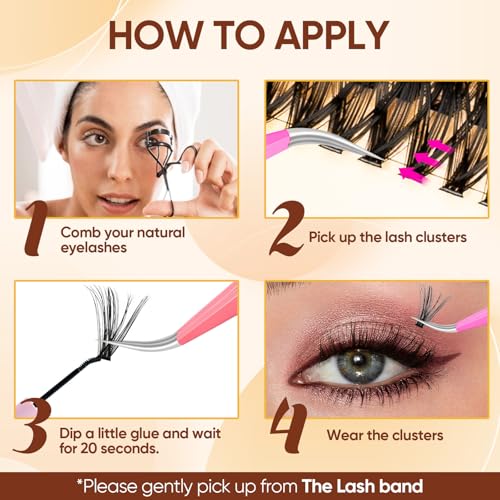 Lash Clusters WispyCluster Eyelash Extensions 320pcs Individual Natural Lashes 8-10-12-14-16mm Lash Extension D Curl DIY Thick False Eyelashes Fox Eye Soft Comfortable with Thin Band (black-40D)