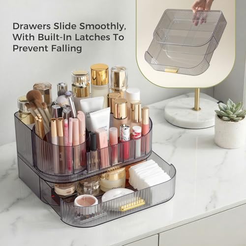 Delamu Rotating Makeup Organizer countertop, Brush Holder for Vanity,