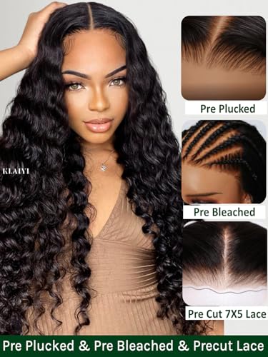 KLAIYI Water Wave Glueless Lace Front Wig 18 Inch Human Hair