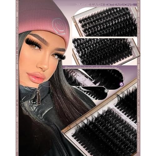 JIMIRE Lash Clusters 260D Manga+260D Volume Individual Lashes Clusters 12-24MM Long Eyelash Clusters Thick Mink Cluster Eyelash Extensions Fluffy Salon Like Cluster Lashes Pack