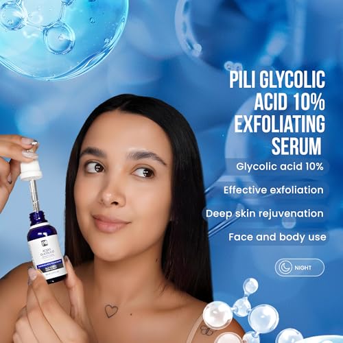 Pili Glycolic Acid 10% Concentration - | Skin Brightening, Smoothing, Exfoliating Serum | with AHA for Collagen and cell renewal Boost | 1 fl. oz bottle